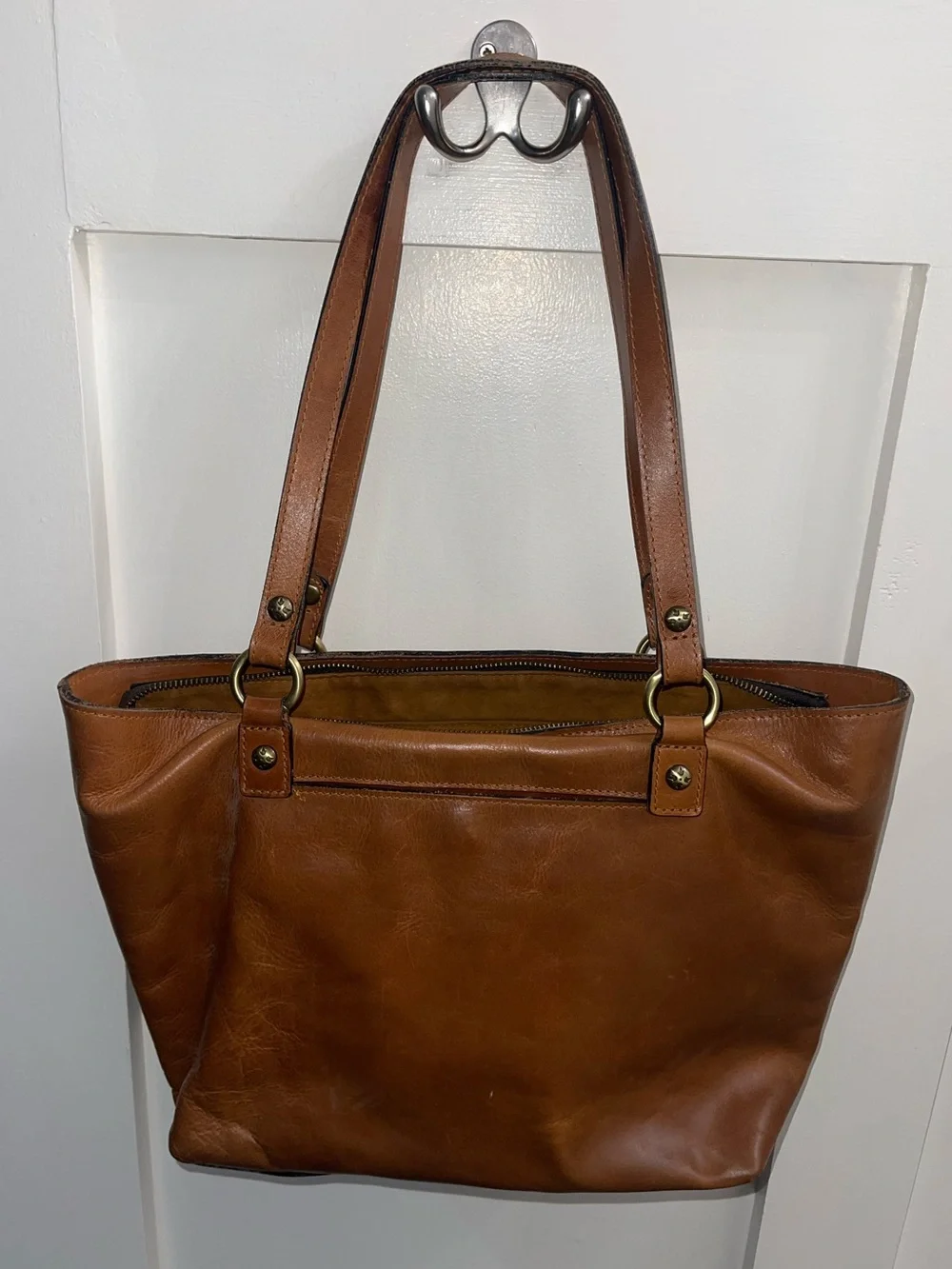 Patricia Nash Alessano Tan Leather Tote Bag Shoulder Purse Cognac Zip Top